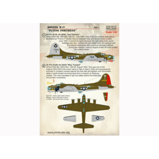 Print Scale 48-115 - 1/48 Decal for Airplane Boeing B-17 Flying Fortress, Part 1