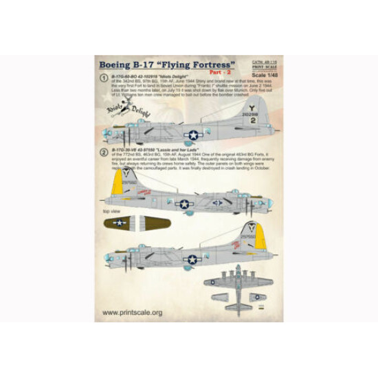 Print Scale 48-116 - 1/48 Decal for Airplane Boeing B-17 Flying Fortress, Part 2