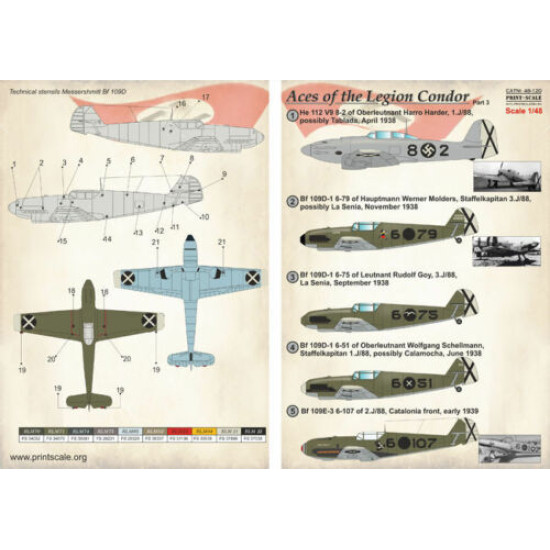 Print Scale 48-120 - 1/48 Decal for Airplane Aces of the Legion Condor, Part 3