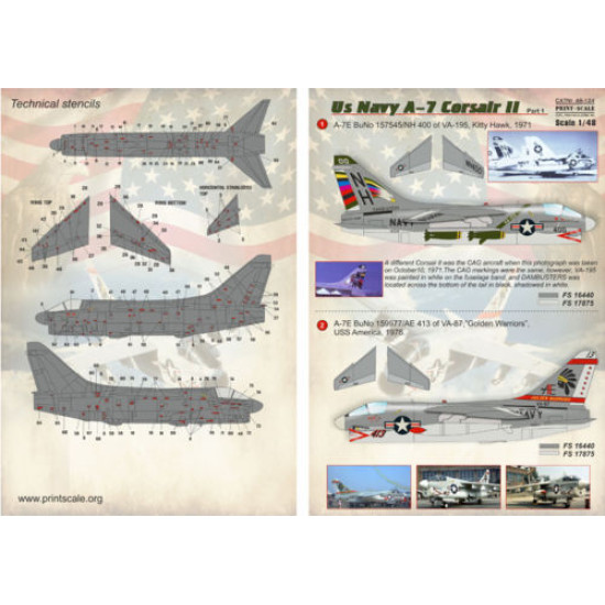 Print Scale 48-124 - 1/48 Decal for Airplane US Navy A-7 Corsair Ll, Part 1