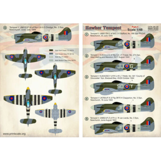 Print Scale 48-125 - 1/48 Decal for Airplane Hawker Tempest, Part 1 Aircraft Print Scale 48-125 - 1/48 Decal for Airplane Hawker Tempest, Part 1 Aircraft
