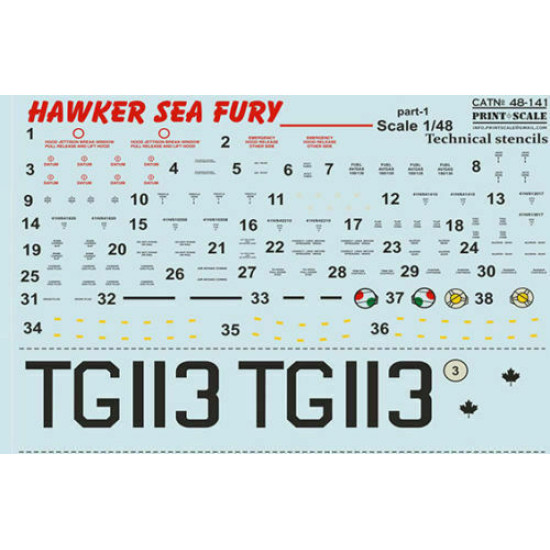 Print Scale 48-141 - 1/48 Hawker Sea Fury Part 1 The complete set 1,5 leaf decal