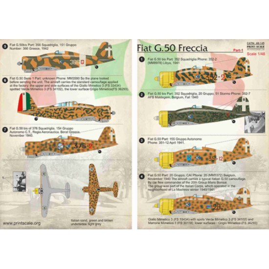 Print Scale 48-145 - 1/48 Fiat G-50 Part 1, Aircraft wet decal model in scale