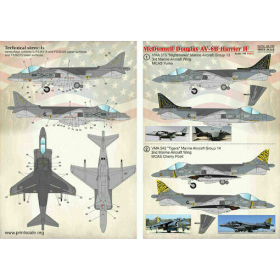 Print Scale 48-153 - 1/48 Mc Donnel Douglas AV-8B_Harrier II Part 1, wet decal