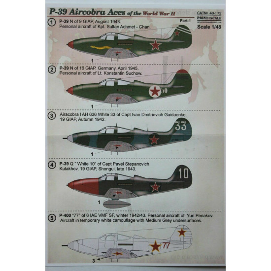 Print Scale 48-172 - 1/48 P-39 Aircobra Aces of the World War II Part 1 decal