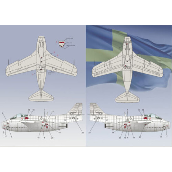Print Scale 72-038 - 1/72 Decal For Airplane Saab J 29 Tunnan Aircraft