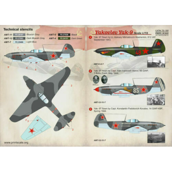 Print Scale 72-190 - 1/72 Decal for Yak-9 (Aircraft wet decal)