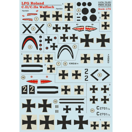 Print Scale 72-251 - 1/72 LFG Roland C.II/C.IIA Walfisch Aircraft wet decal