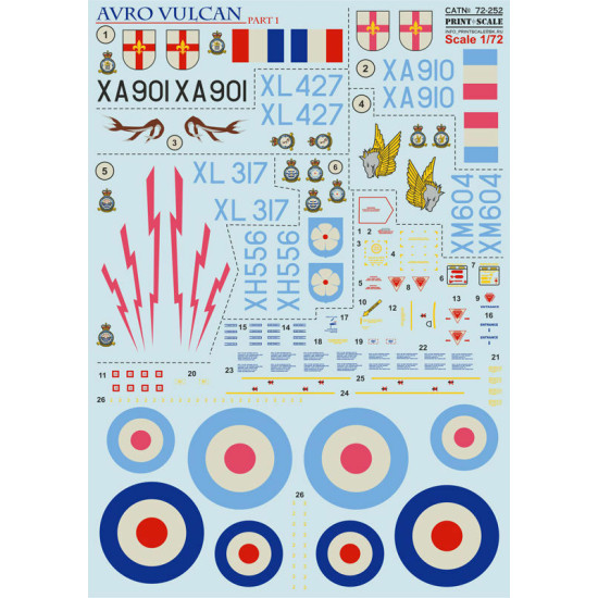 Print Scale 72-252 - 1/72 Avro Vulcan, Part 1 Accessories, Aircraft wet decal Print Scale 72-252 - 1/72 Avro Vulcan, Part 1 Accessories, Aircraft wet decal