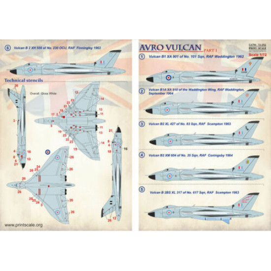 Print Scale 72-252 - 1/72 Avro Vulcan, Part 1 Accessories, Aircraft wet decal Print Scale 72-252 - 1/72 Avro Vulcan, Part 1 Accessories, Aircraft wet decal