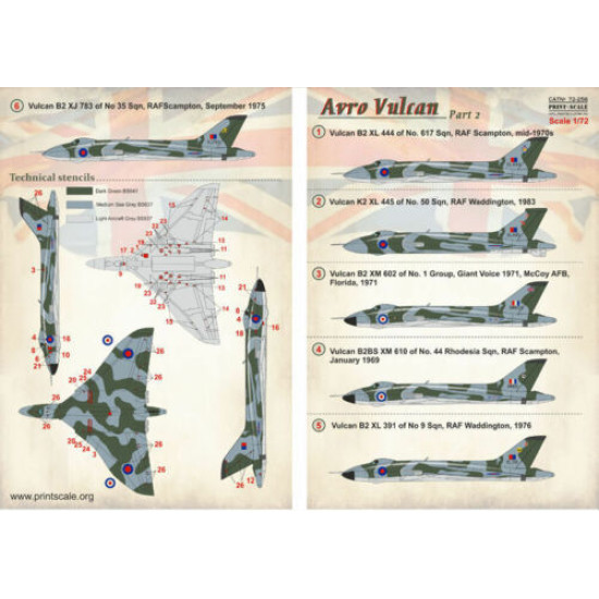 Print Scale 72-256 - 1/72 Avro Vulcan, Part 2 Airplane Accessories, wet decal