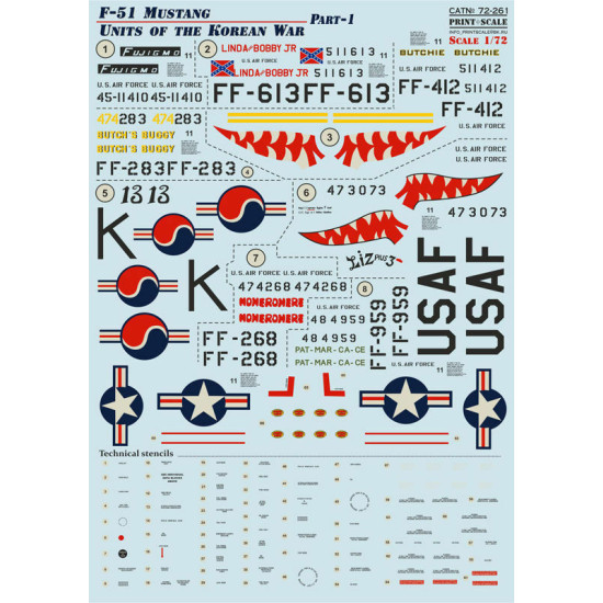 Print Scale 72-261 - 1/72 Airplane F-51 Mustang, Korean War, Part 1, wet decal