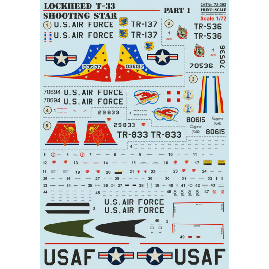 Print Scale 72-263 - 1/72 Lockheed T-33 Shooting Star Part 1 wet decal