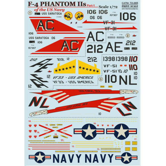Print Scale 72-265 - 1/72 US Navy F-4 Phantom Iis, Part 1, Aircraft wet decal Print Scale 72-265 - 1/72 US Navy F-4 Phantom Iis, Part 1, Aircraft wet decal