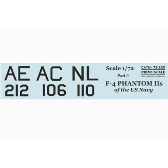 Print Scale 72-265 - 1/72 US Navy F-4 Phantom Iis, Part 1, Aircraft wet decal Print Scale 72-265 - 1/72 US Navy F-4 Phantom Iis, Part 1, Aircraft wet decal