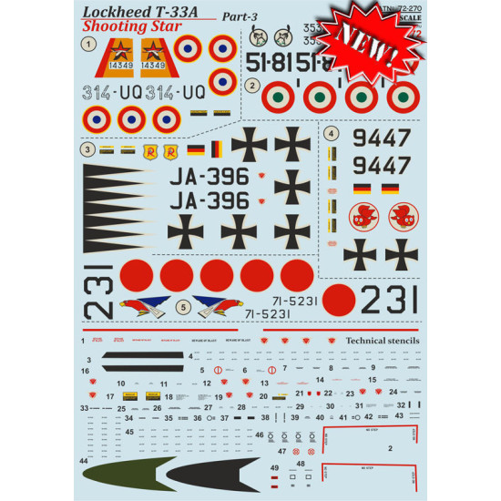 Print Scale 72-270 - 1/72 Lockheed T-33a Shooting Star, Part 3, wet decal