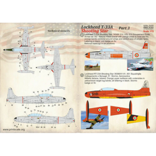 Print Scale 72-270 - 1/72 Lockheed T-33a Shooting Star, Part 3, wet decal