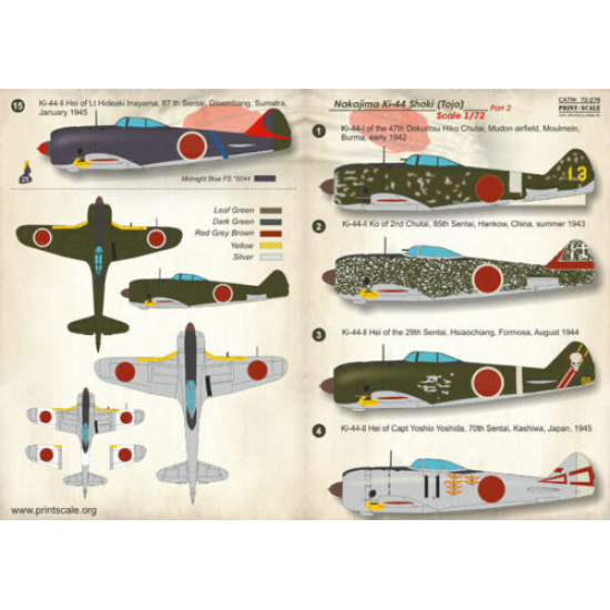 Print Scale 72-276 - 1/72 Nakajima Ki-44 (tojo), Part 2 (Aircraft wet decal)
