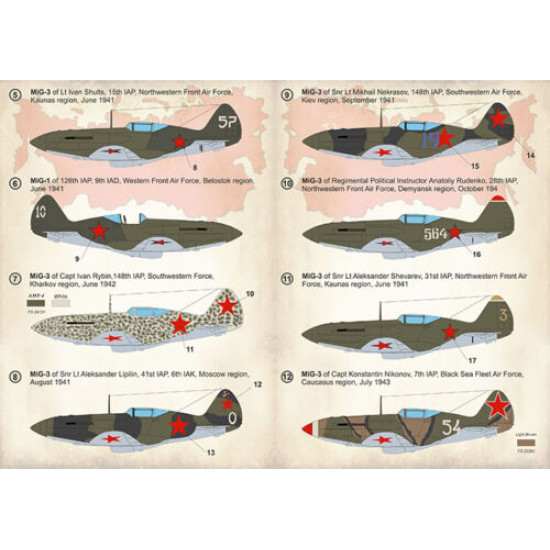 Print Scale 72-283 - 1/72 Decal For Mig-3 Aces of WWII, (Aircraft wet decal)