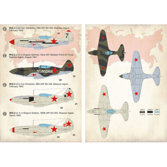 Print Scale 72-283 - 1/72 Decal For Mig-3 Aces of WWII, (Aircraft wet decal)