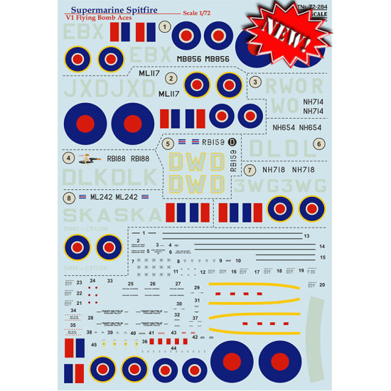 Print Scale 72-284 - 1/72 V1 Flying Bomb Aces Supermarine Spitfire, wet decal