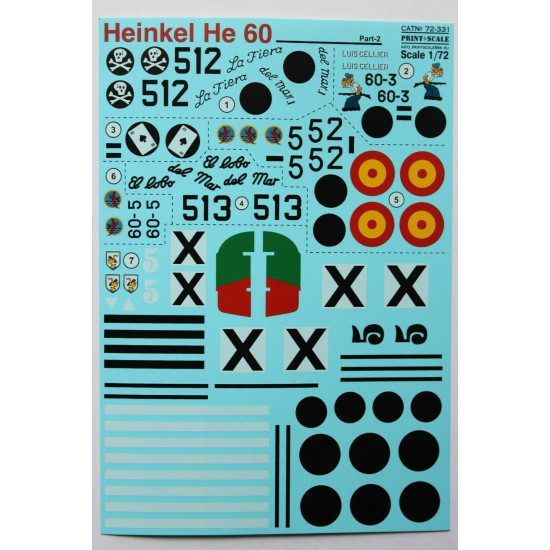 Print Scale 72-331 - 1/72 Heinkel He 60 part 2 Aircraft wet decal model in scale