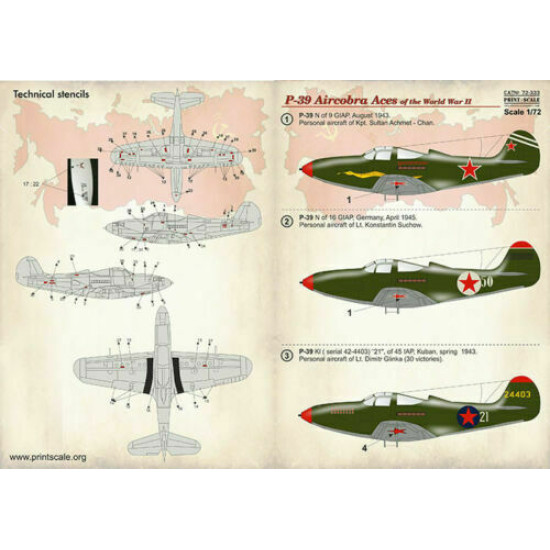 Print Scale 72-333 - 1/72 P-39 Aircobra Aces of the World War II, wet decal