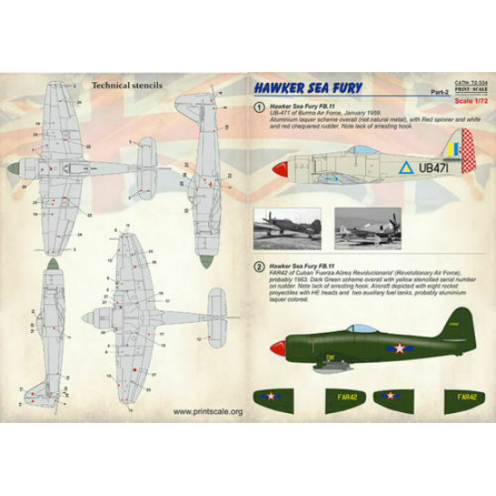 Print Scale 72-334 - 1/72 Hawker Sea Fury Part 2 Aircraft wet decal model scale