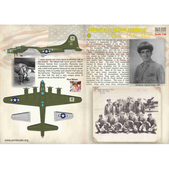 Print Scale 72-339 - 1/72 B-17 "Veni. Vidi. Vici", Aircraft wet decal model Print Scale 72-339 - 1/72 B-17 "Veni. Vidi. Vici", Aircraft wet decal model