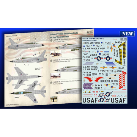 Print Scale 72-352 - 1/72 NEW Silver F-105D in Viet Nam War, Aircraft wet decal
