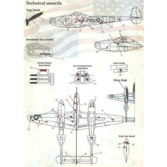 Print Scale 72-353 - 1/72 P-38J Lighting Aces over Europe 1944-1945, wet decal