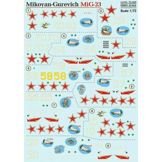 Print Scale 72-355 - 1/72 NEW Mikoyan-Gurevich MiG-23, Aircraft wet decal model Print Scale 72-355 - 1/72 NEW Mikoyan-Gurevich MiG-23, Aircraft wet decal model