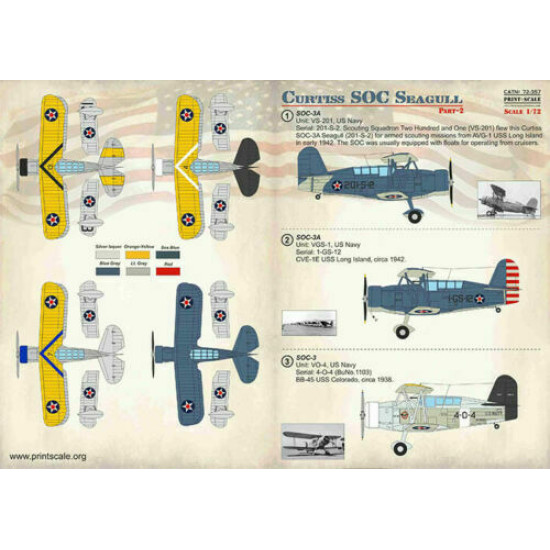 Print Scale 72-357 - 1/72 NEW Curtiss SOC Seagull Part 2, Aircraft wet decal