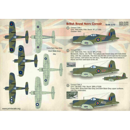 Print Scale 72-359 - 1/72 NEW British Royal Navy Corsair, Aircraft wet decal