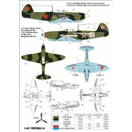 Foxbot 48-003 - 1/48 Decal for Soviet Fighter Yakovlev YAK-1B Scale Accessories