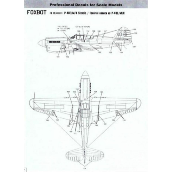 Foxbot 48-011 - 1/48 Decals for Stencils for Curtiss P-40E/M/K 1/48 Scale