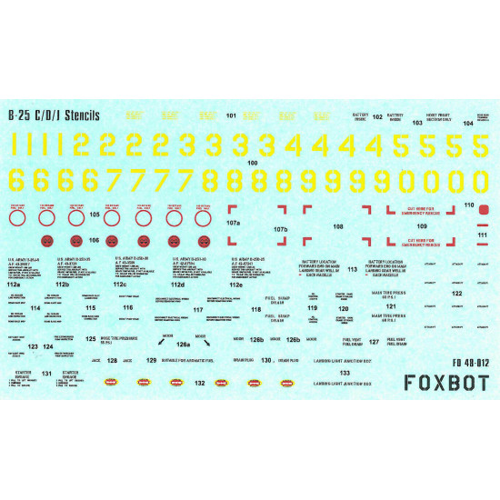 Foxbot 48-012 - 1/48 Decals for Stencils for North Ameerican B-25C/D/J Mitchell
