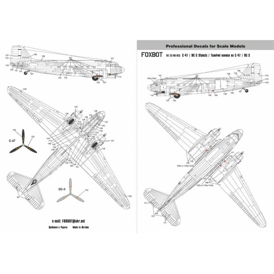 Foxbot 48-013 - 1/48 Decals for C-47 / DC-3 Stencils Scale Accessories