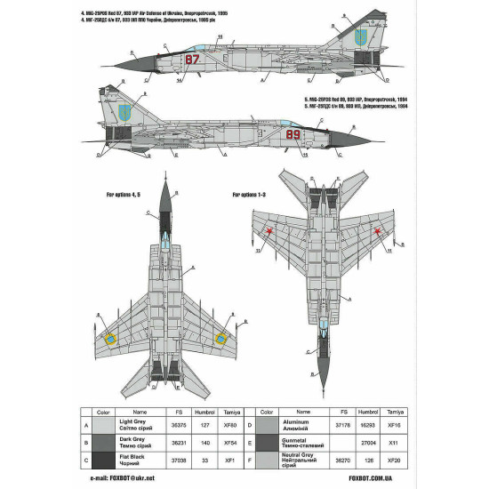 Foxbot 48-035 - Decals 1/48 For Ukrainian Foxbats: MiG-25PDS Aur Force Military