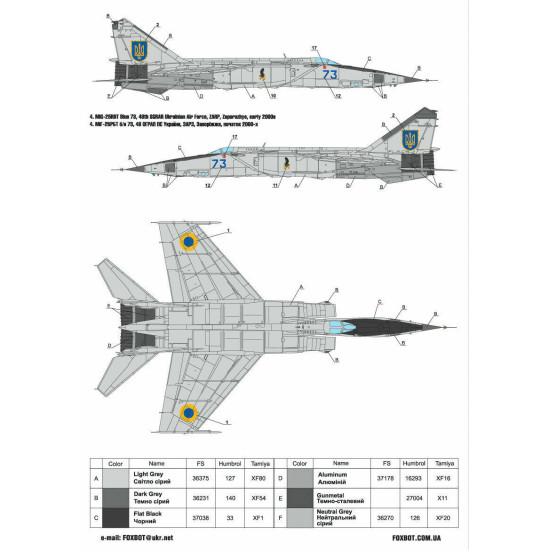 Foxbot 48-036 - 1/48 Decals for Ukranian Foxbats: MIG-25RB Accessories Scale