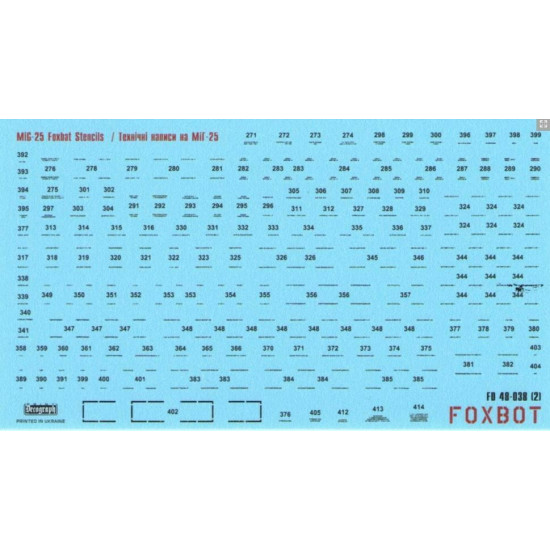 Foxbot 48-036T - 1/48 Decals for Ukrainian Foxbats: MIG-25RB and Stencils Scale