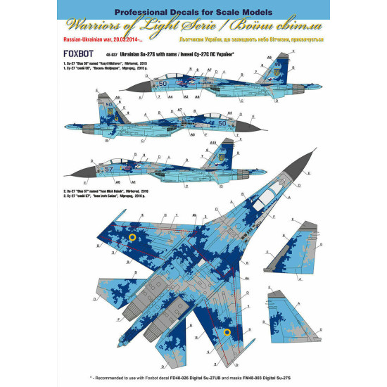 Foxbot 48-037 - 1/48 Decals for Sukhoi SU-27 with Name Accessories for Military