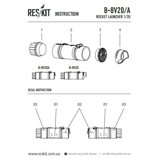 Rocket Launcher B8V20- 2 pcs 1/35 Reskit RS35-0003