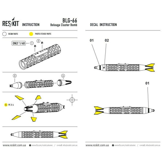 Resin BLG-66 Belouga Cluster Bomb (2 pcs) 1/48 Reskit RS48-0048