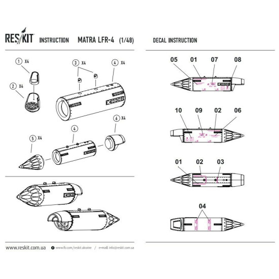 Resin rocket launcher LRF-4 (4 pcs) 1/48 Reskit RS48-0049