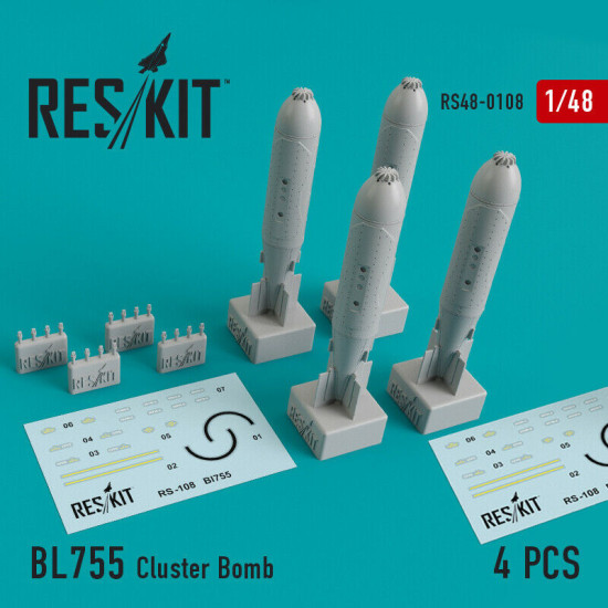 BL755 Cluster Bomb (4 pcs) Jaguar, Harrier, Phantom 1/48 Reskit RS48-0108