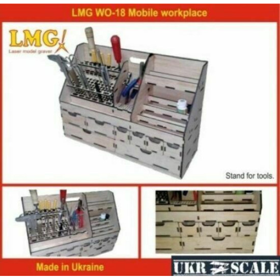 LMG WO-18 Mobile workstation (Plywood Unassembled), for bottles and tools, shelf