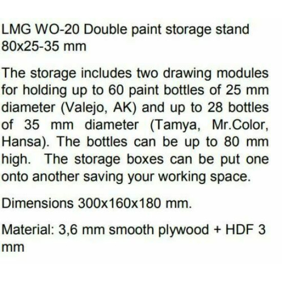 LMG WO-20 Double paint storage stand 80x25-35 mm (Plywood Unassembled), shelf