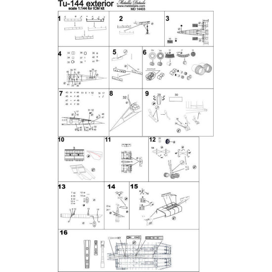 Photo-etched set - Tu-144 (for ICM kit) 1/144 Metallic Details MD-PE14403