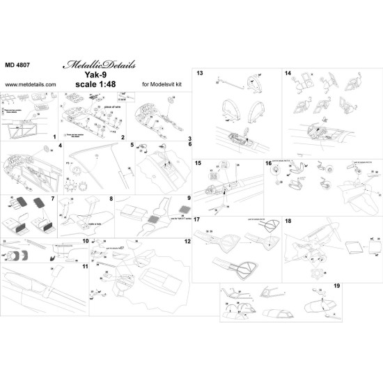 Detailing set for Yak-9 (Modelsvit) 1/48 Metallic Details MD4807